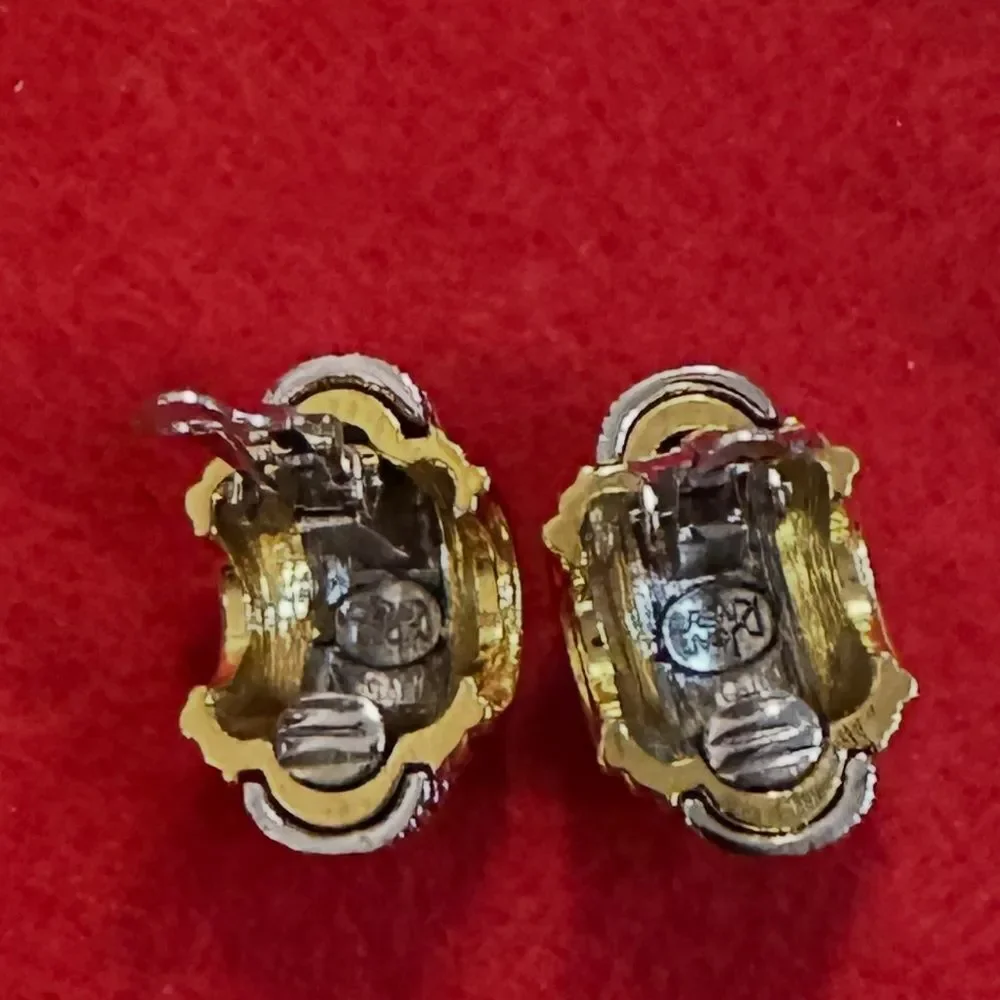 Earrings - Joan Rivers Vintage Signed Gold/Silver Dome Statement Clip Earrings